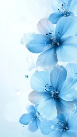 Translucent Blue Flowers with Depth-of-Field Bokeh and Water Droplets