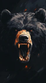 Digital illustration shows frontal view of roaring bear head