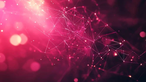Abstract Pink Network Connections with Glowing Lines and Dots.