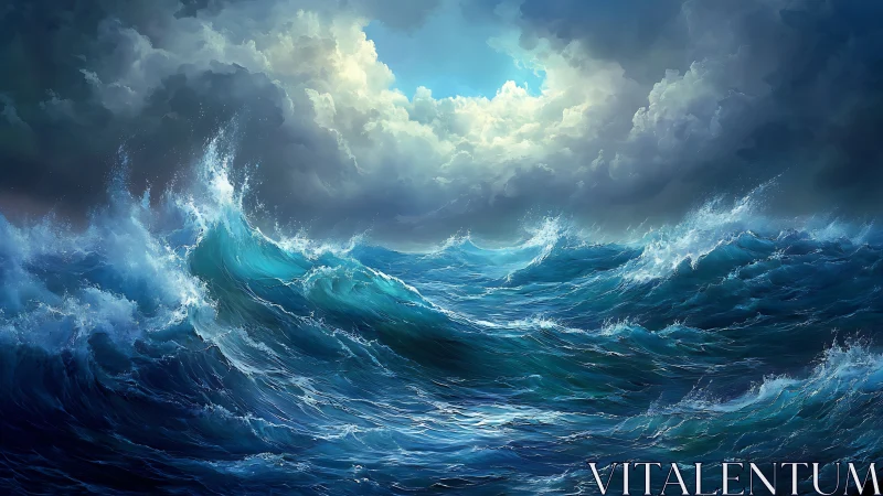 Tempest-tossed waves rise toward a secret window of sky