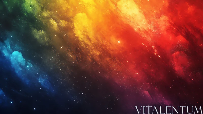 Cosmic nebula streaks pulse across saturated color spectrum.