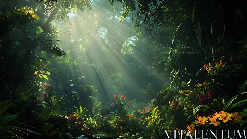 Tropical Rainforest Canopy with Crepuscular Illumination.
