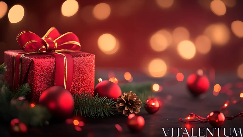 Glowing red Christmas gift invites cozy holiday wonder