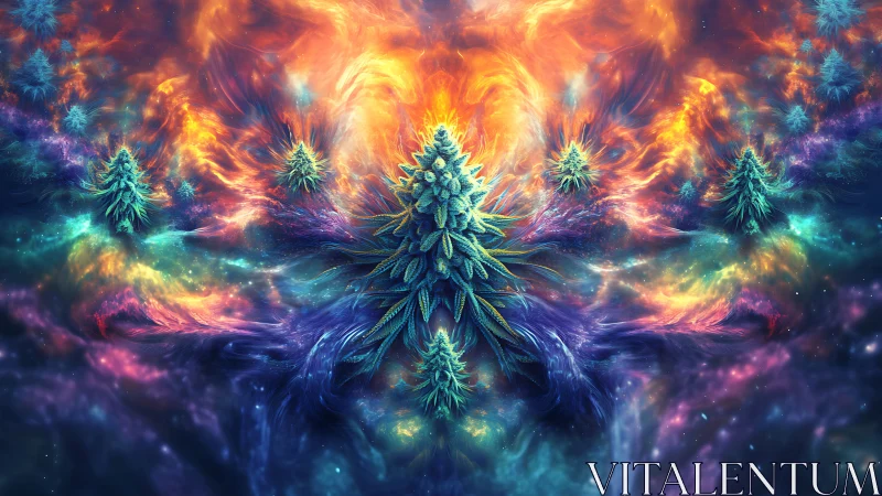 Symmetrical nebula field with central conifer-like structure