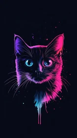 Neon starlight cat portrait drenched in cosmic glow.