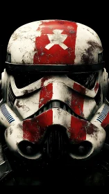 Battleworn sci-fi trooper helmet with red tactical stripe