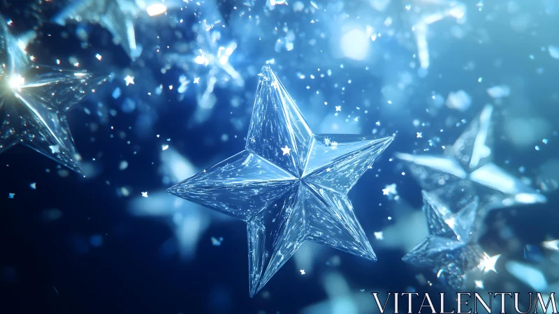 Shimmering Crystal Stars in Blue Dreamlike Digital Art Style.