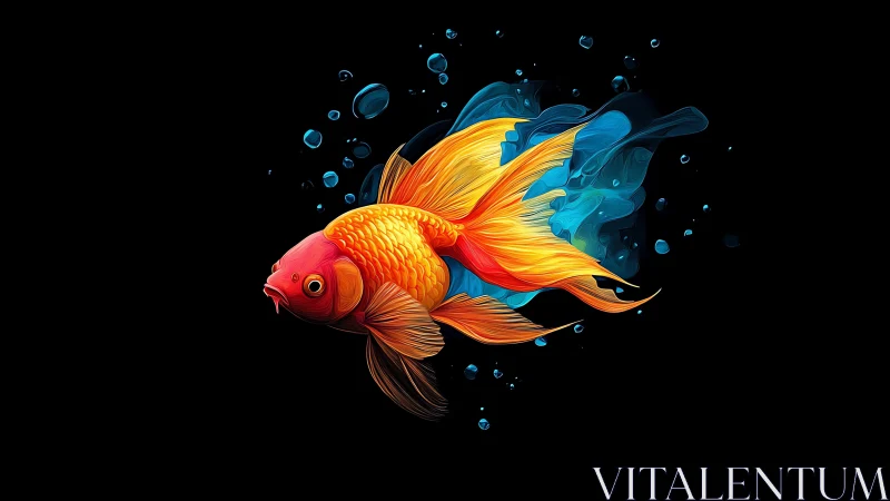 Luminous goldfish comet swirling through midnight water.