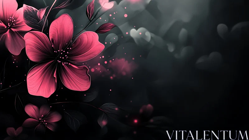 Neon Petals Burst: Digital Flowers Bloom Against Shadow.