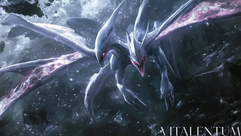 Twin storm wyverns lunging from a shattered midnight sky.