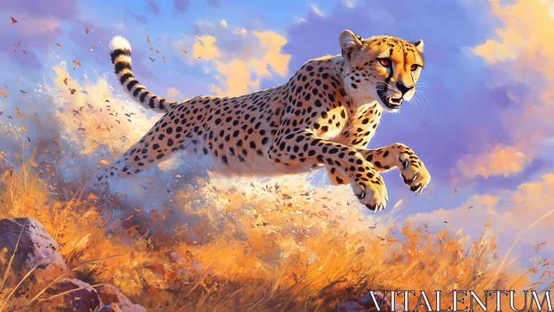 Sprinting Cheetah Executed With Dynamic Volumetric Rendering in Golden Hour Illumination