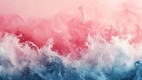 Pink and blue abstract fluid waves form layered color fields