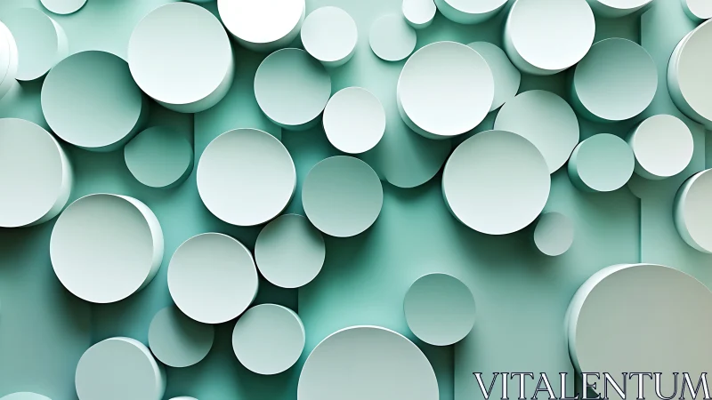 Layered teal circular forms in geometric abstract arrangement.