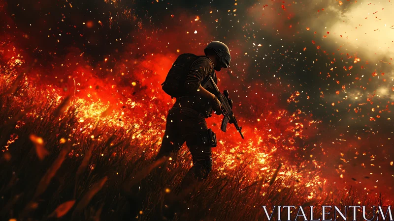 Tactical Operative Silhouette Against Inferno.