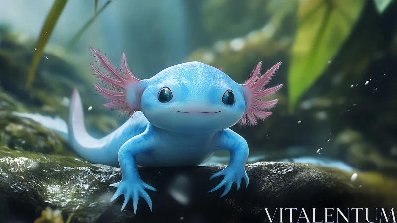 Bioluminescent-style axolotl render with macro aquatic focus.