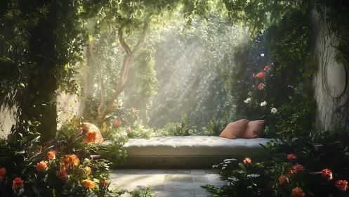 Sunlit garden bedroom lingers between forest dream and home