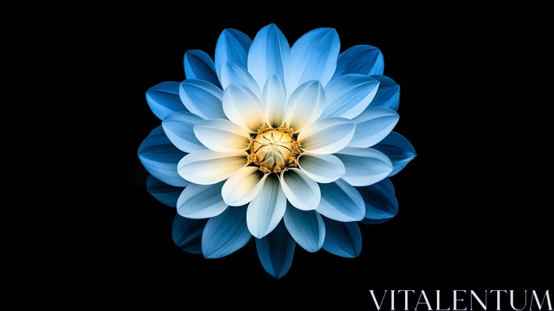 Luminous Geometry Blooms in Twilight: Where Blue Petals Meet Golden Core