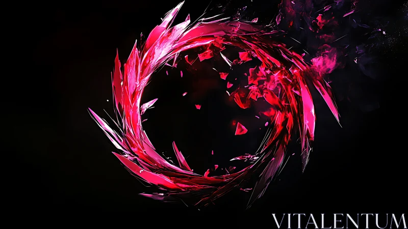Circular formation of red fractal shards on black field.