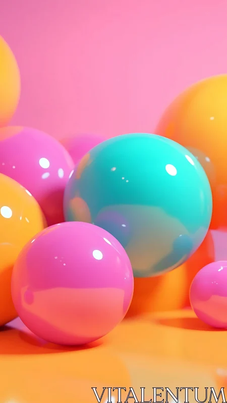 Glossy multicolored spheres on vibrant pink-orange background.