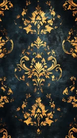 Ornate gold damask pattern on distressed dark teal background