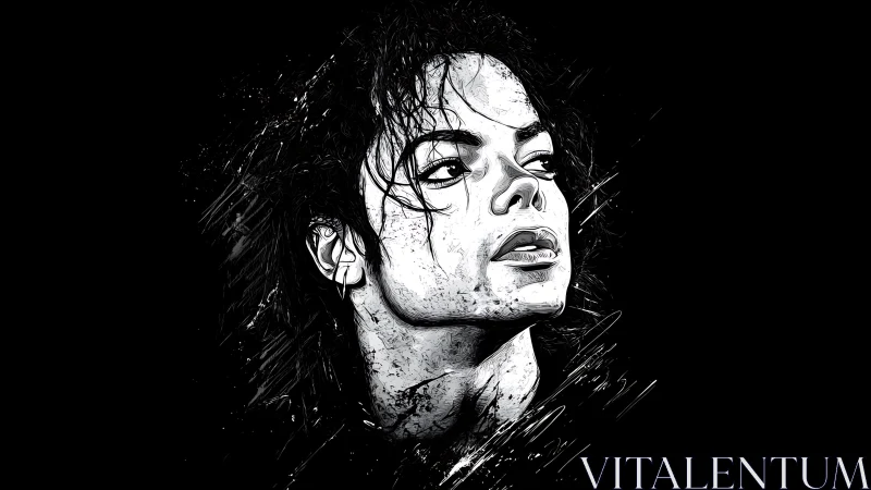 Monochrome expressive portrait in dynamic ink strokes.