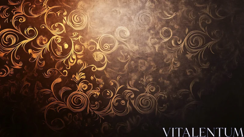 Burnished floral swirls basking in moody amber glow.