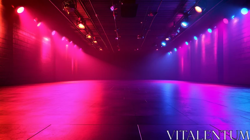 Vibrant neon event hall glows with immersive stage lighting