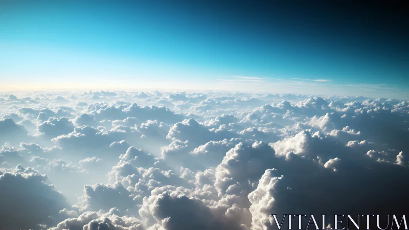 Endless sunlit cloudscape under luminous blue horizon.