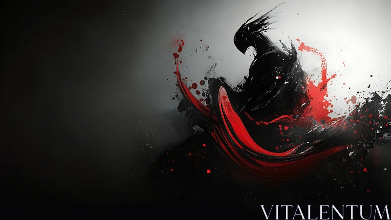 Shadowed warrior emerges in swirling red and black chaos