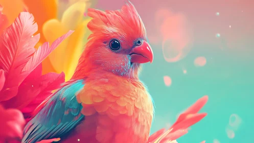 Vibrant surreal parrot with pastel feathers in dreamy digital art.