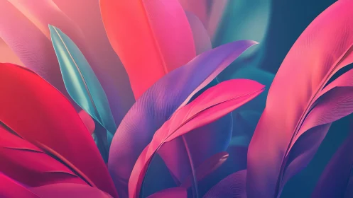 Soft neon leaves glowing in a dreamy tropical embrace.