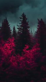 Neon Forest Whispers in Crimson Silence.