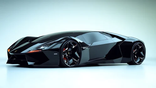 Sleek black supercar concept gleams under cool studio light