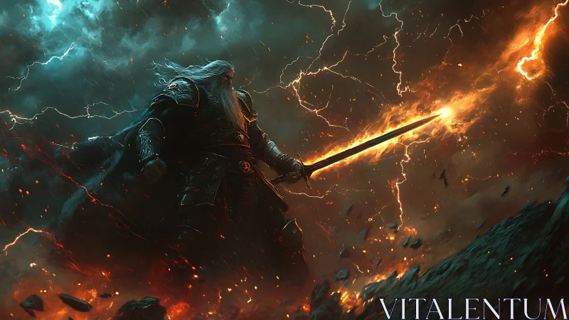 Elder warlord channels astral lightning through flaming blade