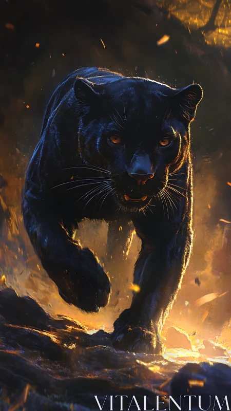 Black Panther Portrait with Fire and Light Effects