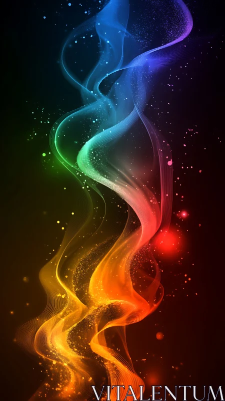 Multicolored light waves forming vertical flowing ribbons.