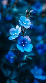 Delicate Blue Flowers in Soft Focus Evening Light.