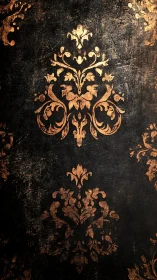 Baroque damask motif on distressed metallic black ground