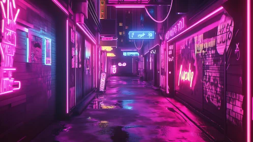 Neon-soaked cyber alley dreams in electric magenta glow.