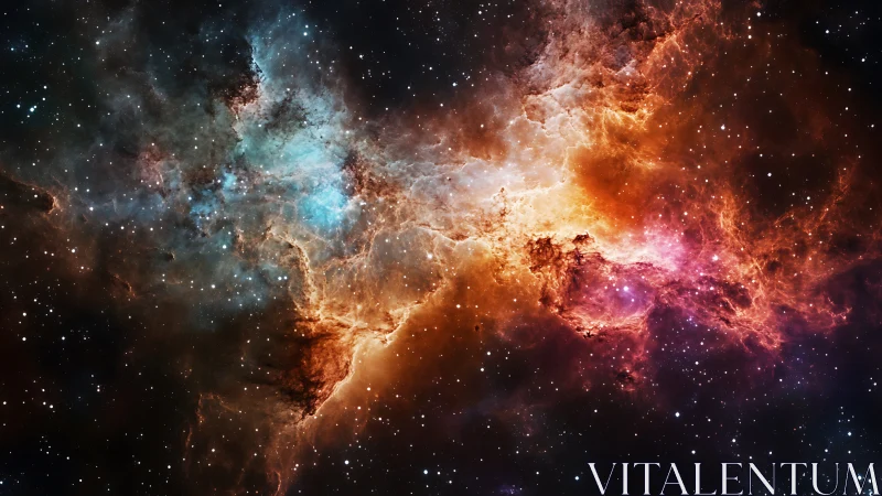 Color-enhanced nebula cloud spans across dense star field