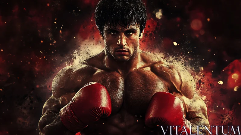 Male Athletic Pugilist Portrait With Explosive Particle Effects.