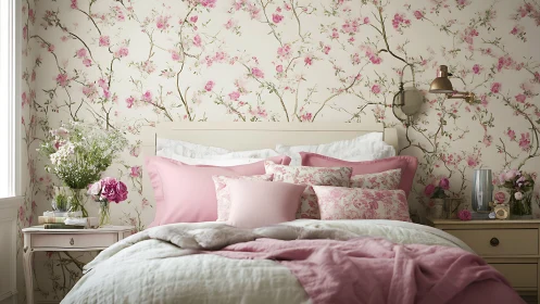 Soft floral bedroom invites gentle rest and rosy daydreams