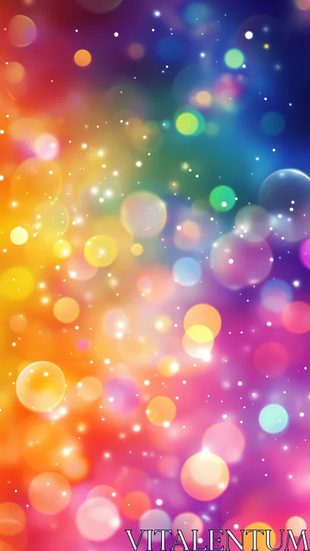 Rainbow bokeh carnival of glowing orbs in soft focus dreamscape.