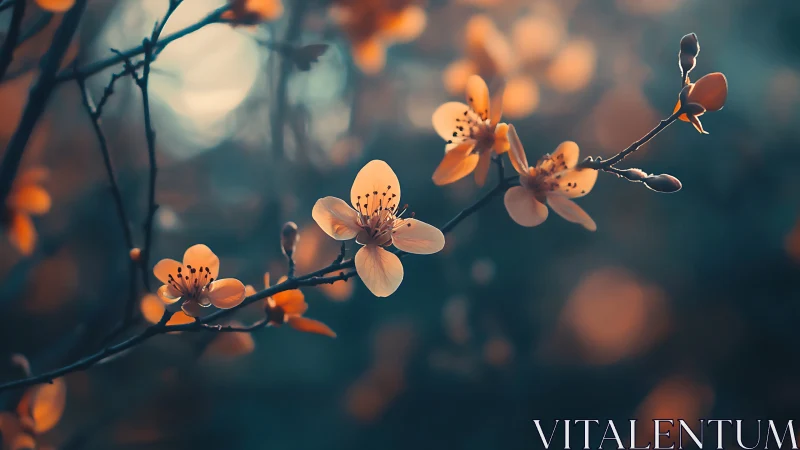 Orange Blossoms on Branch with Backlighting and Bokeh