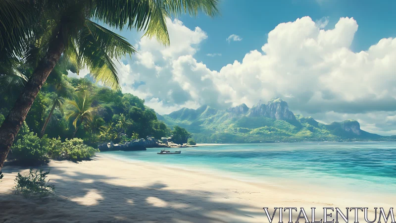 Tropical Paradise Beach with Mountain Backdrop and Turquoise Waters