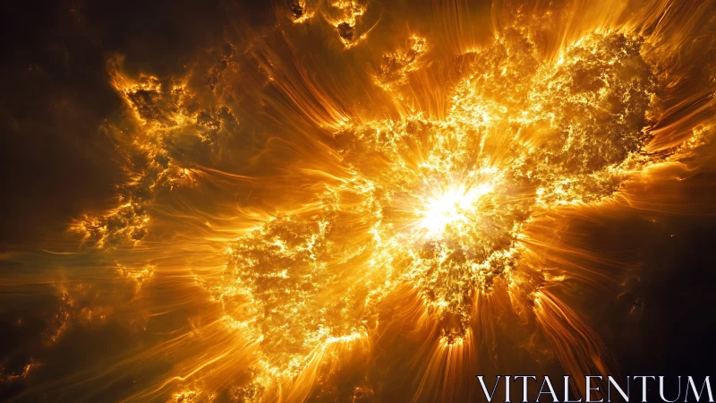 Stellar plasma eruption rendered in radiant golden filaments.