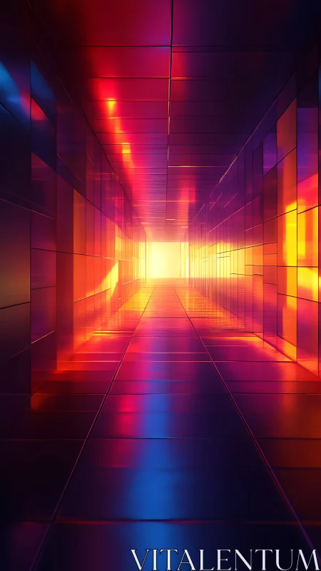Radiant neon corridor glows with vivid, futuristic light
