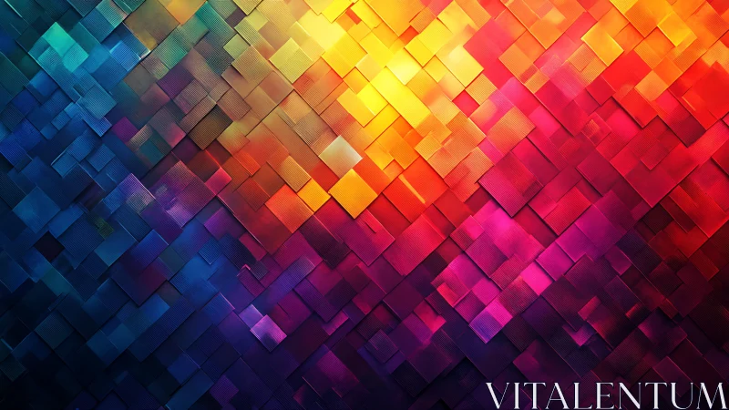 Vibrant geometric abstract art with multicolored textured squares.