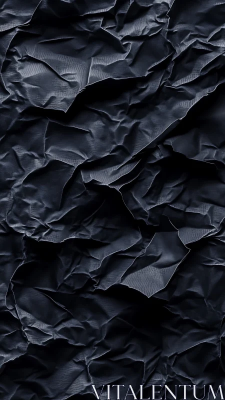 Crumpled dark textile surface forms abstract tonal topography