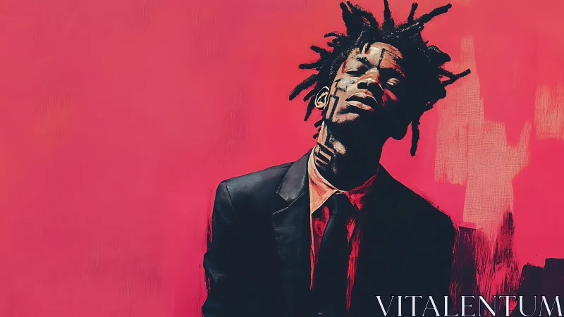 Portrait of man in suit against vivid textured pink field.